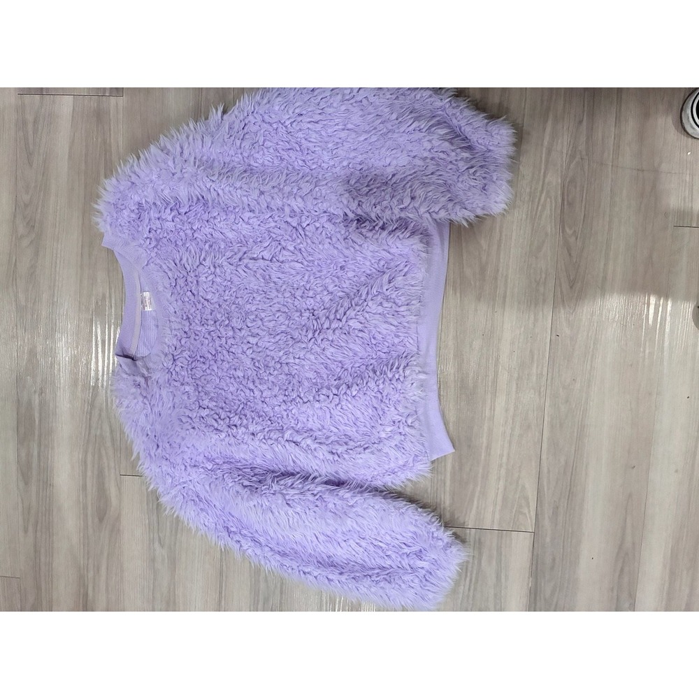 No Boundaries Yeti Faux Fur Purple Crew Neck Pullover Sweater